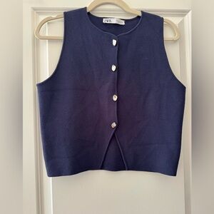 ZARA Navy Buttoned Crop Top